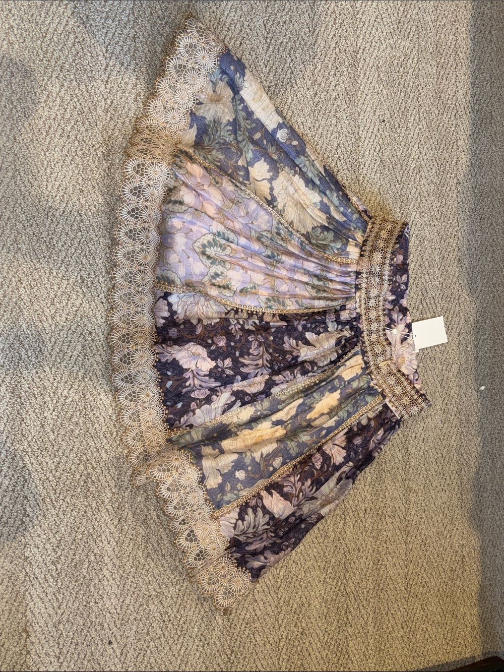 Zimmermann Lavender and Navy Floral Lace-Trim A-Line Skirt